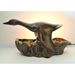 Phil-Mar Flying Duck TV Lamp Planter brown glaze wings down MCM 1950s corded